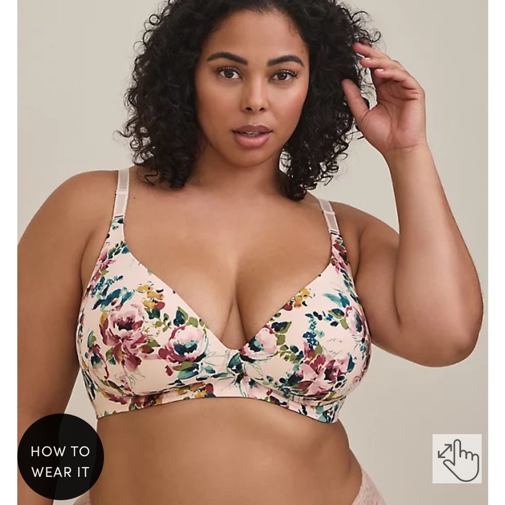 WIRE-FREE LIGHTLY LINED PRINT PLUNGE 360° BACK SMOOTHING™ BRA size 42D